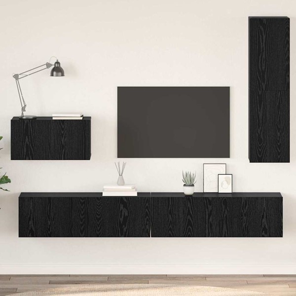 Mueble de TV de Pared 4 pcs Roble negro 200 x 30 x 30 cm