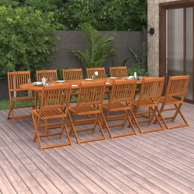 Set comedor de jardín 11piezas madera maciza acacia 280x90x75cm