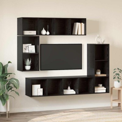 Conjunto de mueble de TV 4 pcs Roble negro 37 x 37 x 142.5 cm