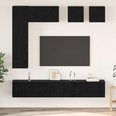 Conjunto de mueble de TV 8 pcs Roble negro Madera contrachapada