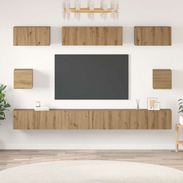 Juego de muebles de TV 8 pcs Roble artisan Madera contrachapada