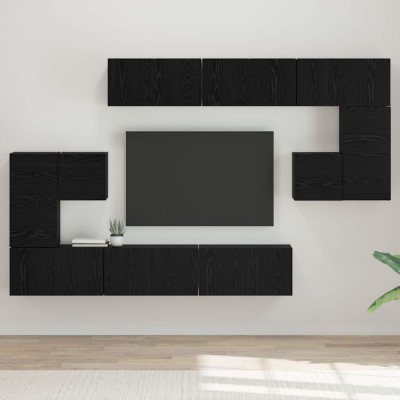 Conjunto de mueble de TV 10 pcs Roble negro 180 x 30 x 90.5 cm