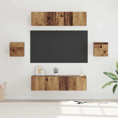 Conjunto de mueble de TV Montaje en la pared 6 pcs Madera vieja