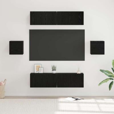 Conjunto de mueble de TV 6 pcs Roble negro Madera contrachapada