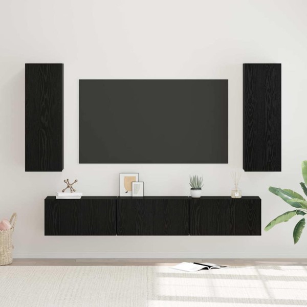 Conjunto de mueble de TV Montaje en la pared 5 pcs Roble negro