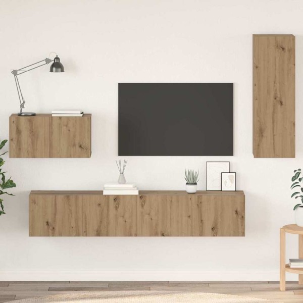 Mueble de TV de Pared 4 pcs Roble artisan 200 x 30 x 30 cm