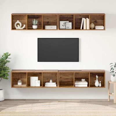 Mueble de TV de Pared 4 pcs Madera vieja 37 x 37 x 107.5 cm