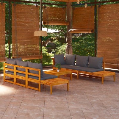 Set muebles de jardín 5 pzas cojines gris oscuro madera acacia