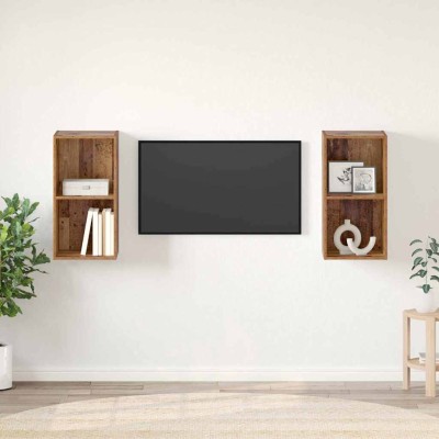 Mueble de TV de Pared 2 pcs Madera envejecida 37 x 37 x 72 cm