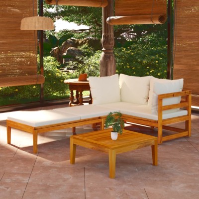 Muebles de jardín 3 pzas con cojines crema madera de acacia