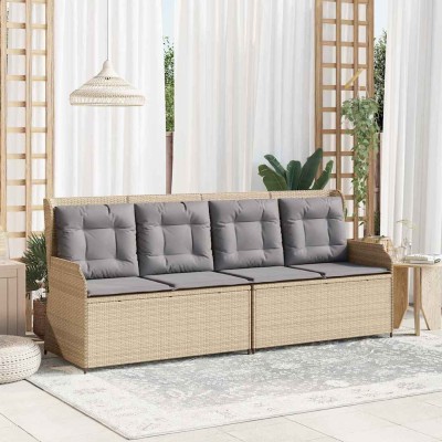 Banco de jardín con cojín Beige Poliratán