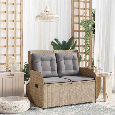 Banco de jardín con cojín Beige Poliratán