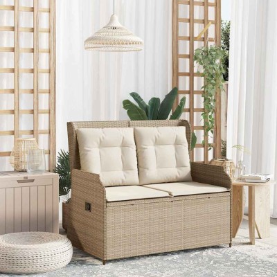 Banco de jardín con cojín Beige Poliratán