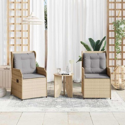 Banco de jardín con cojín 2 pcs Beige Poliratán