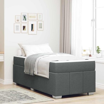 Estructura de cama con colchón Gris oscuro 90 x 190 cm tela
