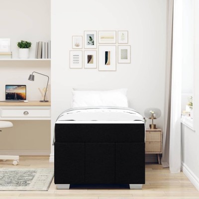 Estructura de cama con colchón Negro 90 x 200 cm tela