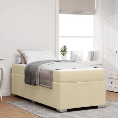 Estructura de cama con colchón Crema 90 x 200 cm tela