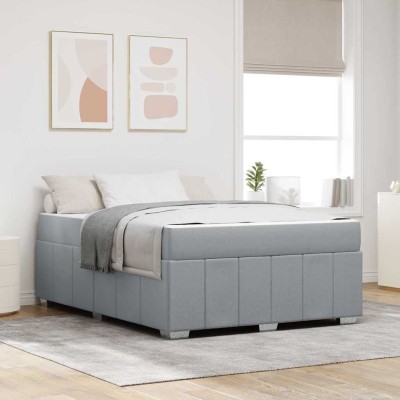 Estructura de cama con colchón Gris claro 140 x 200 cm tela
