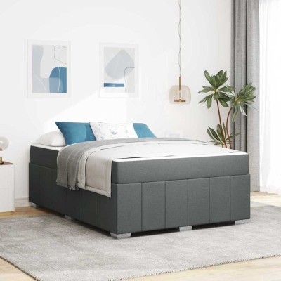 Estructura de cama con colchón Gris oscuro 140 x 200 cm tela