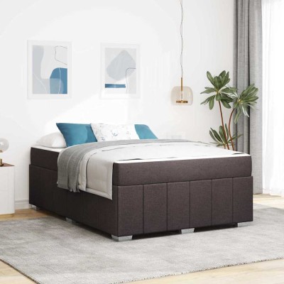 Estructura de cama con colchón Marrón oscuro 140 x 200 cm tela