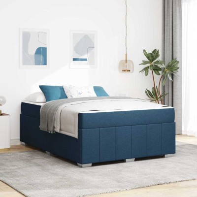 Estructura de cama con colchón Azul 140 x 200 cm tela
