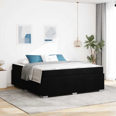 Estructura de cama con colchón Negro 180 x 200 cm tela