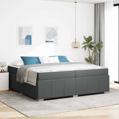 Estructura de cama con colchón Gris oscuro 200 x 200 cm tela