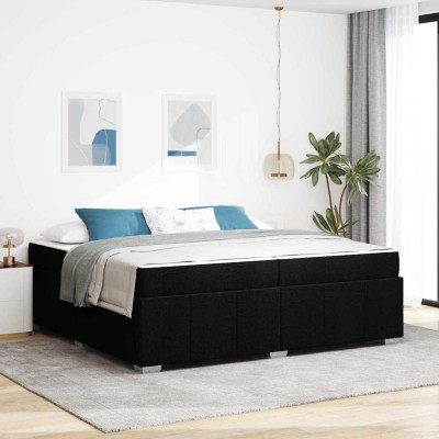 Estructura de cama con colchón Negro 200 x 200 cm tela