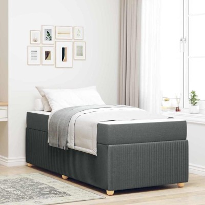 Estructura de cama con colchón Gris oscuro 80 x 200 cm tela