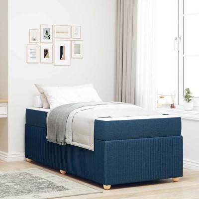 Estructura de cama con colchón Azul 80 x 200 cm tela