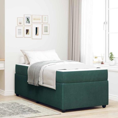 Estructura de cama con colchón Verde oscuro 80 x 200 cm