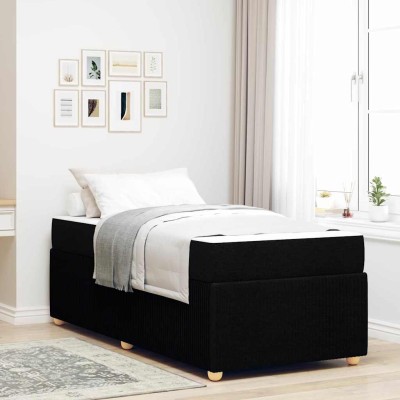Estructura de cama con colchón Negro 90 x 190 cm tela