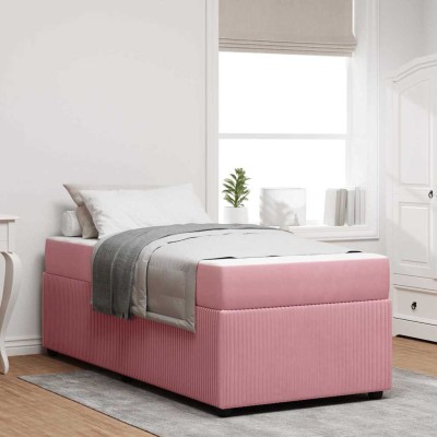 Estructura de cama con colchón Rosa 90 x 200 cm Terciopelo