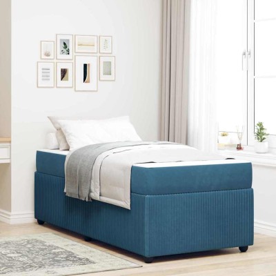 Estructura de cama con colchón Azul 100 x 200 cm Terciopelo