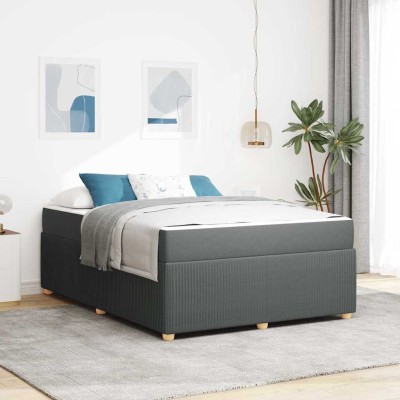 Estructura de cama con colchón Gris oscuro 140 x 200 cm tela