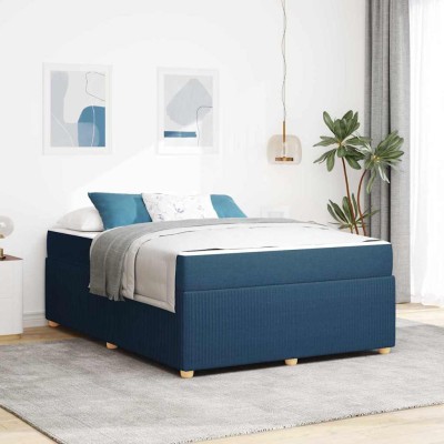 Estructura de cama con colchón Azul 140 x 200 cm tela