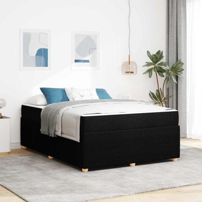 Estructura de cama con colchón Negro 160 x 200 cm tela
