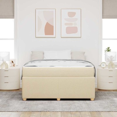 Estructura de cama con colchón Crema 160 x 200 cm tela