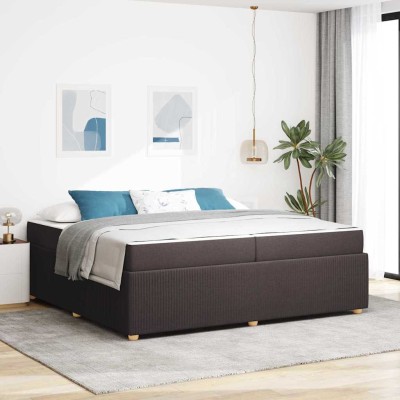 Estructura de cama con colchón Marrón oscuro 200 x 200 cm tela