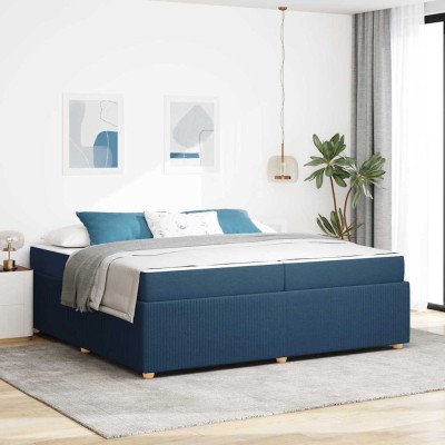 Estructura de cama con colchón Azul 200 x 200 cm tela