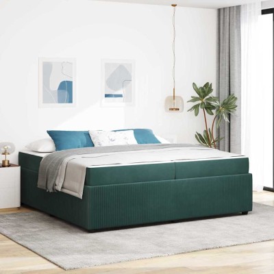 Estructura de cama con colchón Verde oscuro 200 x 200 cm