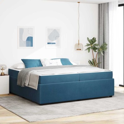 Estructura de cama con colchón Azul 200 x 200 cm Terciopelo