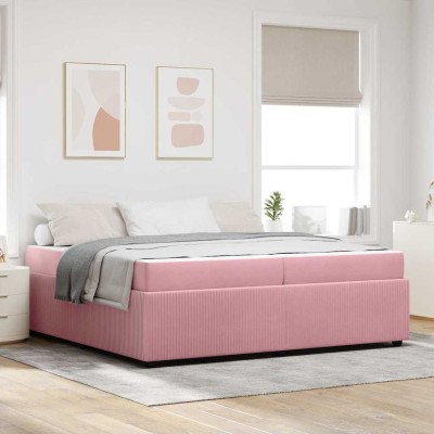 Estructura de cama con colchón Rosa 200 x 200 cm Terciopelo