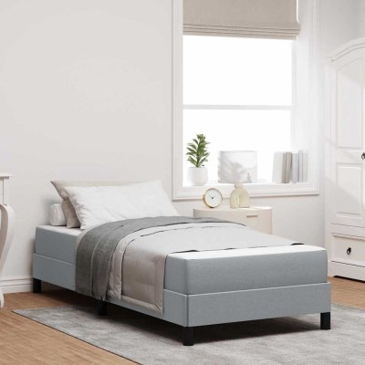 Cama tipo Box Spring con colchón Gris claro 90 x 200 cm tela