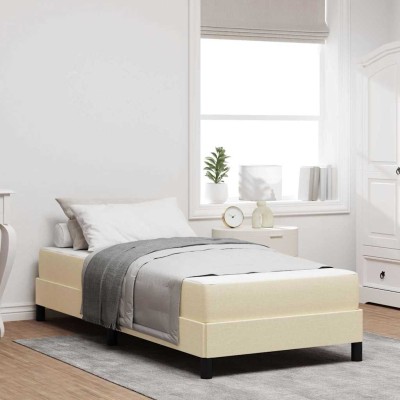 Cama tipo Box Spring con colchón Crema 100 x 200 cm tela