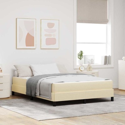 Cama tipo Box Spring con colchón Crema 140 x 200 cm tela