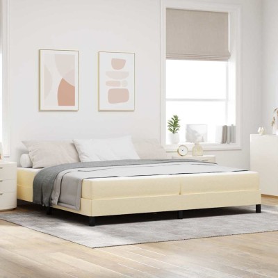 Cama tipo Box Spring con colchón Crema 200 x 200 cm tela