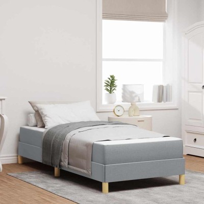 Cama tipo Box Spring Gris Claro y Marrón 80 x 200 cm
