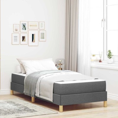 Cama tipo Box Spring Gris oscuro y Marrón 100 x 200 cm