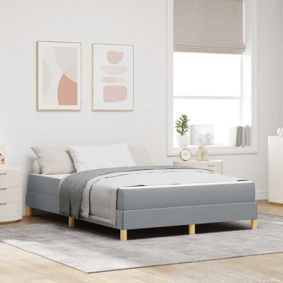 Cama tipo Box Spring Gris Claro y Marrón 140 x 200 cm